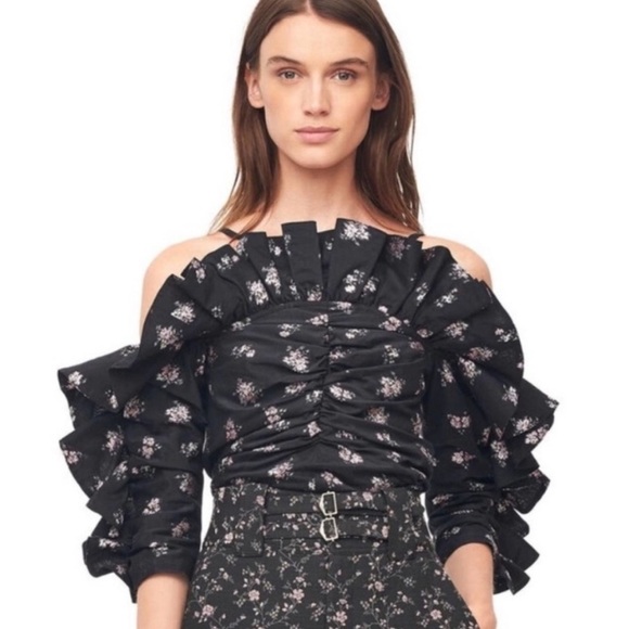 Rebecca Taylor Off Shoulder Floral Jacquard Top size 4 - Picture 4 of 11